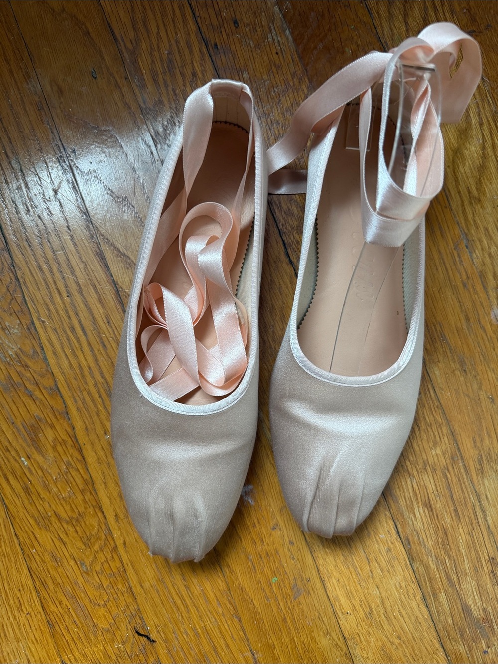 J Crew Satin Ballet Flats with Ankle Ribbon in Blush Pink